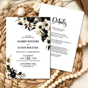 All in One Black and White Floral Wedding Invitation