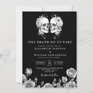 All In One Black And White Gothic Skulls Wedding Invitation