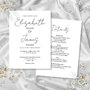 All In One Black And White Minimalist Wedding Invitation
