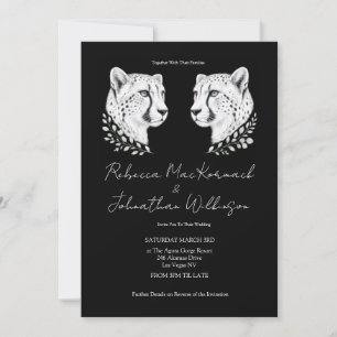 All In One Black Cheetah Classic Script Wedding Invitation
