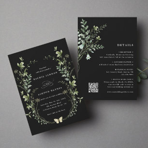 All In One Black Elegant Wildflower Wedding  Invitation