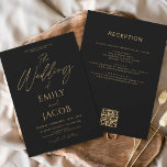 All in One Black Gold Wedding QR Code Script Invitation<br><div class="desc">Introducing our Black Gold Wedding Modern Typography Script Invitation: Make a statement with our elegant wedding invitations featuring modern typography and luxurious black and gold accents. Crafted with meticulous attention to detail, these invitations exude sophistication and style, setting the tone for your special day. The sleek black background is adorned...</div>