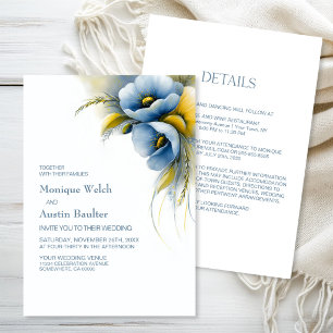 All in One Blue and Yellow Floral Wedding Invitation