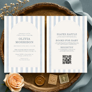 All in One Blue Boy Stripes Baby Shower Invitation