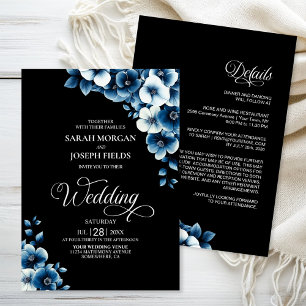 All in One Blue Floral Wedding Invitation
