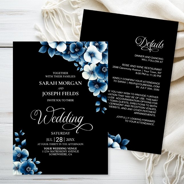 All in One Blue Floral Wedding Invitation (Creator Uploaded)