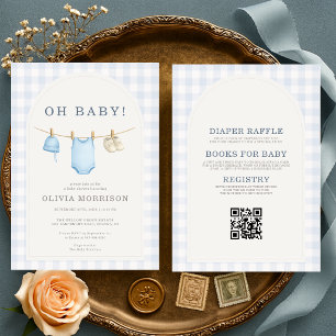 All in One Blue Gingham Baby Shower Invitation
