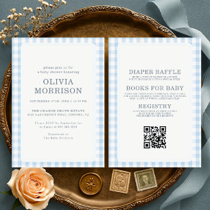 All in One Blue Gingham Boy Baby Shower Invitation