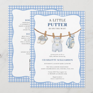 All In One Blue Golf Clothesline Baby Shower Invitation