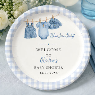 All In One Blue Jean Baby Custom Gingham Arch Paper Plate