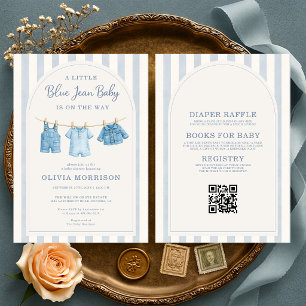 All in One Blue Jean Baby Stripes Baby Shower  Invitation