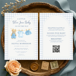 All in One Blue Jean Baby Teddy Bear Baby Shower Invitation