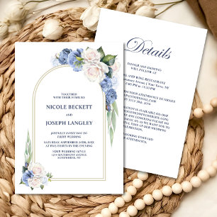 All In One Blue White Floral Arch Wedding Invitation