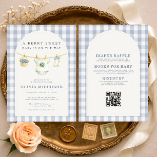 All in One Blueberry Clothesline Baby Shower Invitation