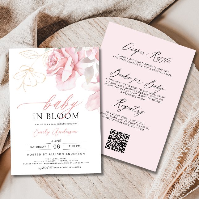 All in One Blush Pink Floral Baby in Bloom Shower Invitation (Creator Uploaded)