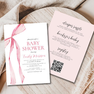 All in One Blush Pink Watercolor Bow Baby Shower Invitation