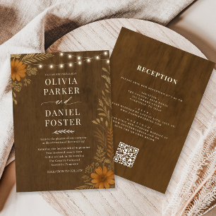 All in One Boho Rustic Country Wood Wedding  Invitation