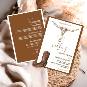 All In one  Boho Western Cowboy Wedding Invitation