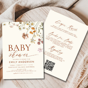 All in One Boho Wildflower Baby Shower  Invitation