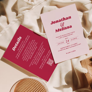 All in one Bold Retro Viva Magenta QR Code Wedding Invitation