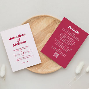 All in one Bold Retro Viva Magenta QR Code Wedding Invitation