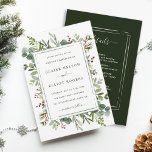 All In One Botanical Christmas Green Wedding Invitation<br><div class="desc">This Christmas wedding invitation features painted watercolor red berries,  pine branches,  eucalyptus,  green leaves with a green rectangle frame. Save paper by including the details and RSVP on the back of the wedding invitation. For more advanced customisation of this design,  please click the "Customise Further" link!</div>