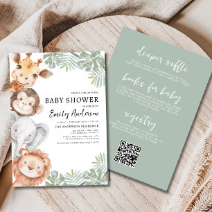 All in One Boys Safari Animals Baby Shower Invitation