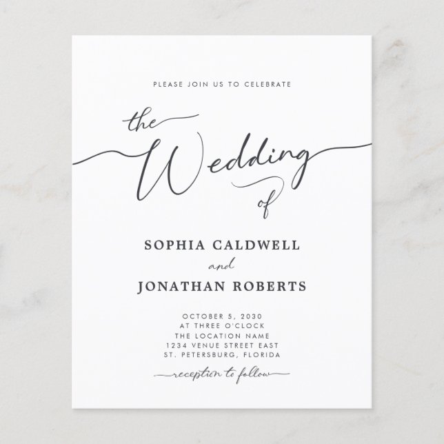 All in One Budget Calligraphy Wedding Invitation (Front)