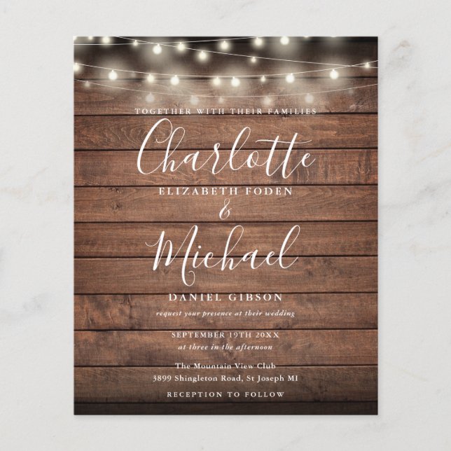 All In One Budget Rustic Wedding Invitation (Front)