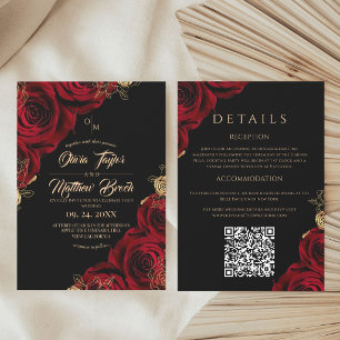 All in One Burgundy Elegant Floral Wedding Invitation