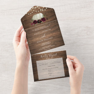 All in One Burgundy Pumpkin Rustic Wedding Invite