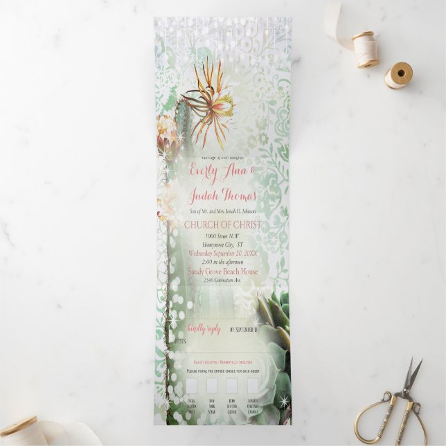 All In One Cactus Succulent Wedding Invitation (Inside)