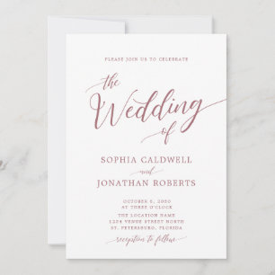 All in One Calligraphy Trendy Dusty Rose Wedding I Invitation
