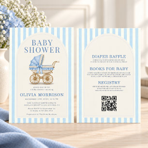 All in One Carriage Blue Bow Boy Baby Shower Invitation