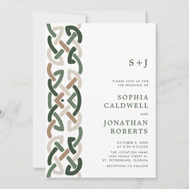 All in One Celtic Knot Monogram Modern Wedding Invitation (Front)