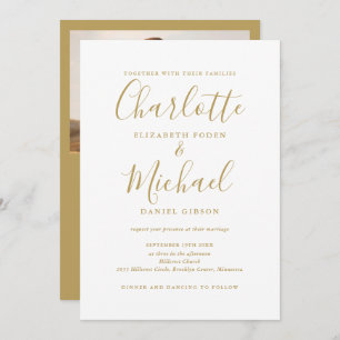 All In One Chic Gold Script Photo Wedding Invitation