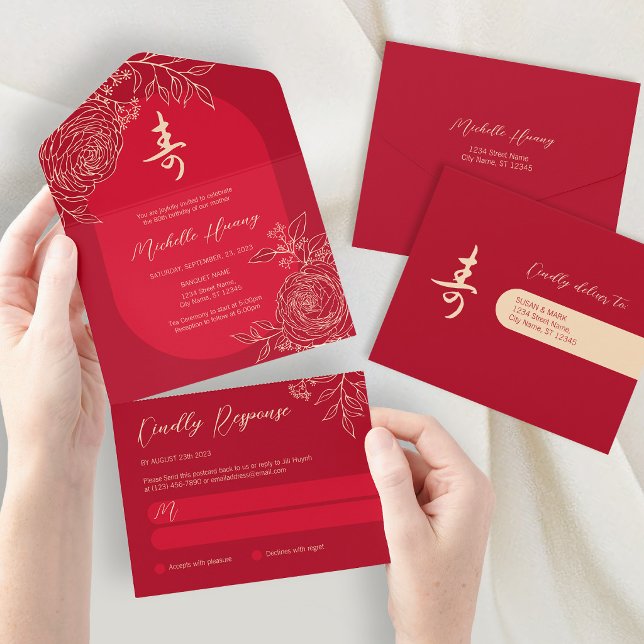 All in One Chinese Longevity Birthday Invitation (Creator Uploaded)