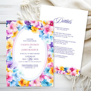 All in One Colourful Floral Oval Wedding Invitation