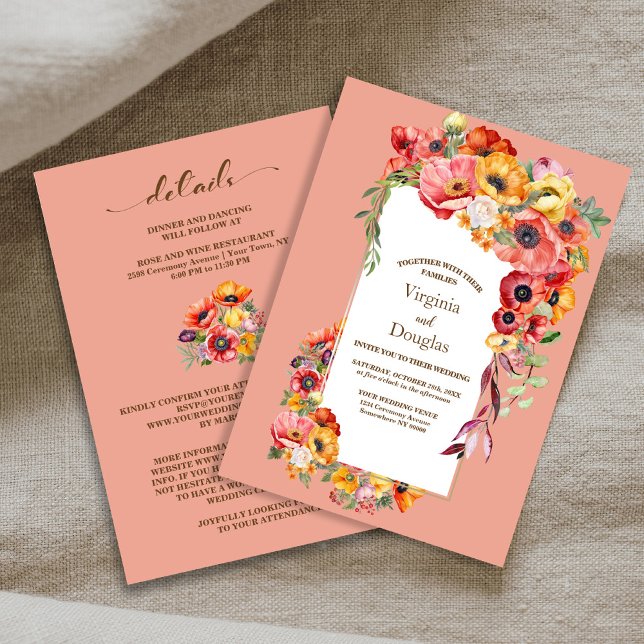 All In One Colourful Poppies Wedding Invitation (Creator Uploaded)