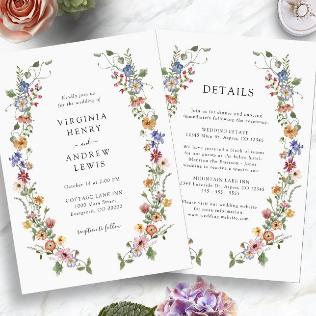 All in One Colourful Wildflower Wedding Invitation (All in One Colorful Wildflower Wedding Invitation by Painted Paperie
)