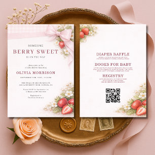 All in One Coquette Bow Berry Baby Shower Invitation