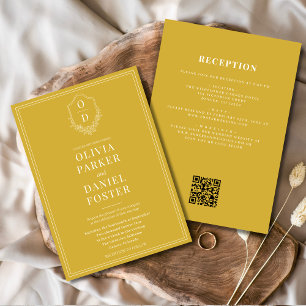 All in One Crest Gold Champagne QR Code Wedding Invitation
