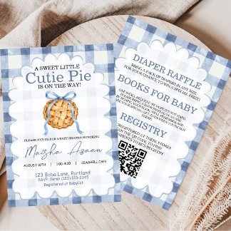 All In One Cutie Pie Bow Gingham Fall Baby Shower Invitation