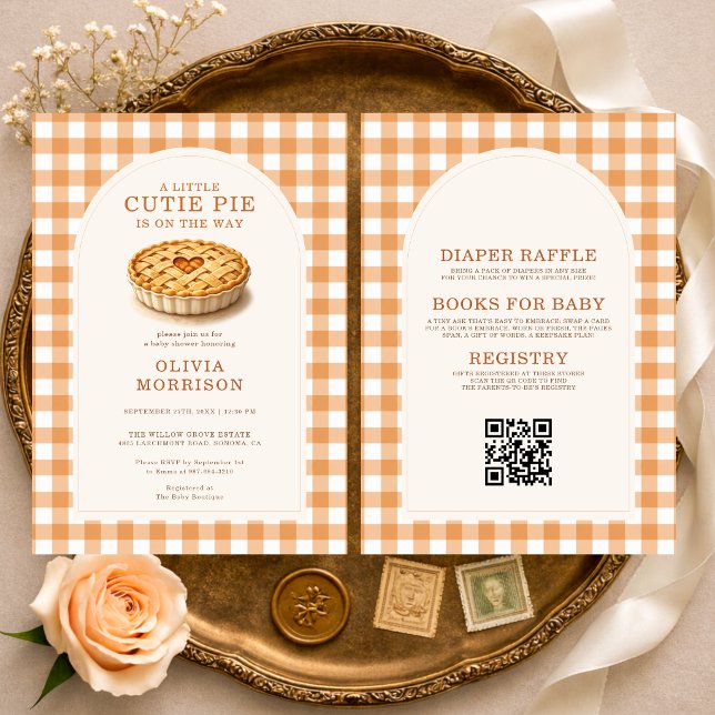 All in One Cutie Pie Fall Gingham Baby Shower Invitation (Creator Uploaded)