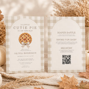 All in One Cutie Pie Neutral Beige Bow Baby Shower Invitation