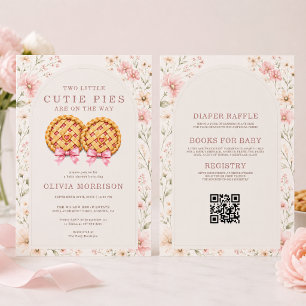 All in One Cutie Pies Twins Floral Bow Baby Shower Invitation