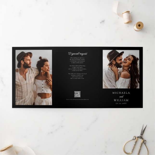 All In One Details RSVP QR Codes Modern Wedding Tri-Fold Invitation (Outside)