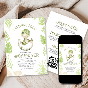 All in One Dinosaur Hatching Soon Baby Shower Invitation