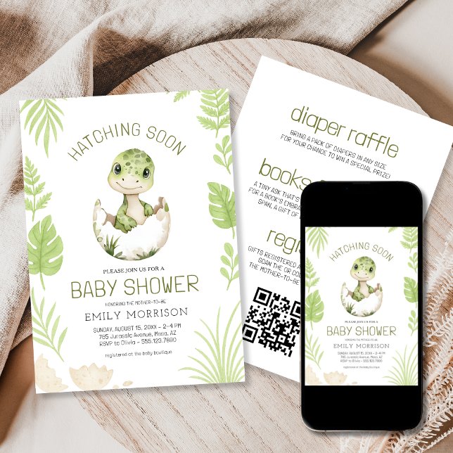All in One Dinosaur Hatching Soon Baby Shower Invitation (Creator Uploaded)