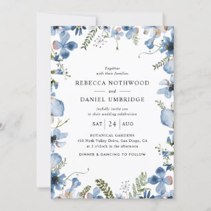 All-in-One Dusty Blue Flowers Wedding Invitation